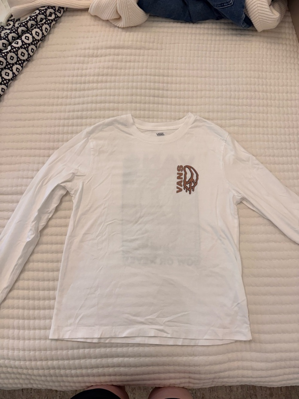 Vans White Tee with Black Logo and Checker Graphic